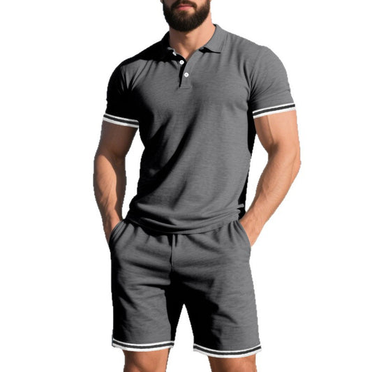 Sleeves and shorts two-piece set, lapel buckle sports and leisure suit for men