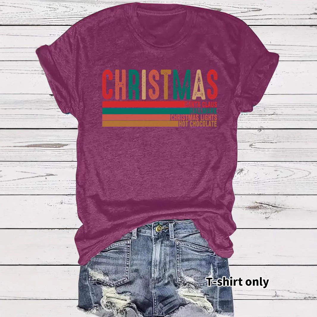 Christmas Streetwear Graphic T-Shirt for Men & Women – Loose Fit Short Sleeve Holiday Tee, Festive Letter Print Casual Round Neck Christmas Outfit Top Christmas Party Tee