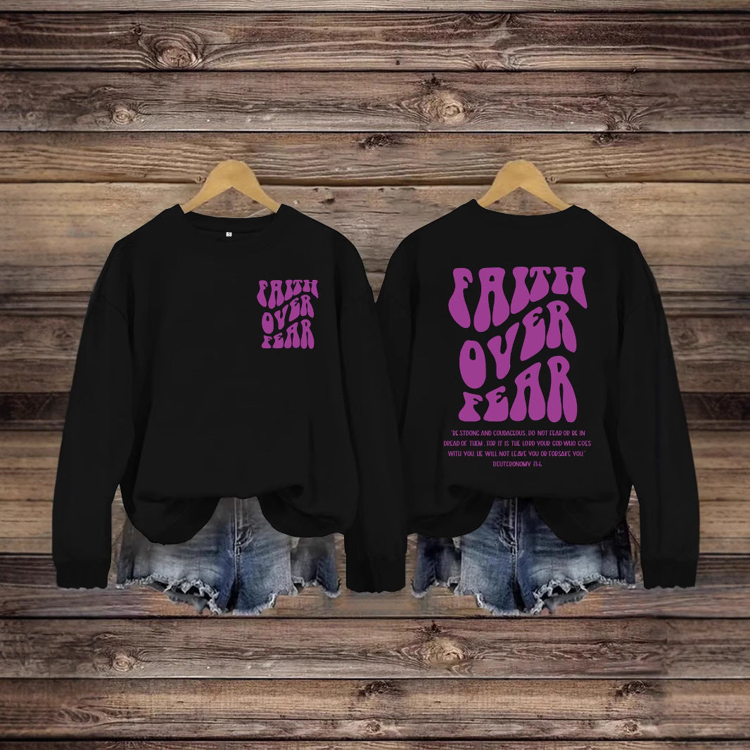 FAITH OVER FEAR Hoodie Long Sleeve Shirt – Christian Graphic Sweatshirt for Women | Faith-Based Comfort Top | Inspirational Jesus Apparel
FAITH OVER FEAR Printed Casual Round Neck Long Sleeve Hoodie Faith Based Shirt