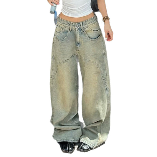 Oversized jeans Retro high street wash pocket embroidered casual slimming jeans