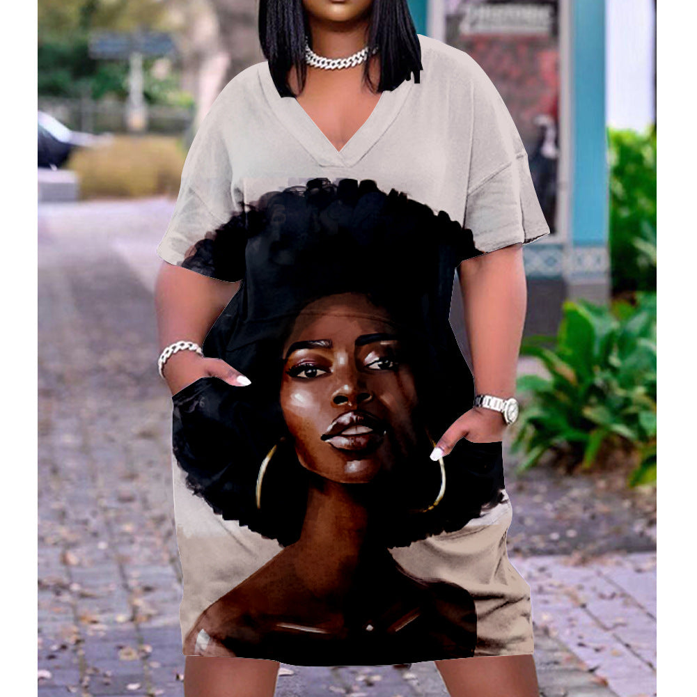 Trendy Graphic Afrocentric Dress 3D Printing Summer New Ethnic Style Loose Waist Urban Casual Loose Pullover Dress Black History Dress