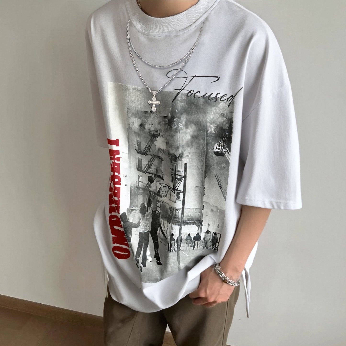 Basketball Boy Graphic T-Shirt for Men – Retro Streetwear Oversized Tee for Hoopers | Casual Summer Loose Fit Cotton Top | Basketball Player Style Graphic Shirt Basketball Boy  Decorated Design Short Sleeve T-Shirt Men's Street Loose Casual Top