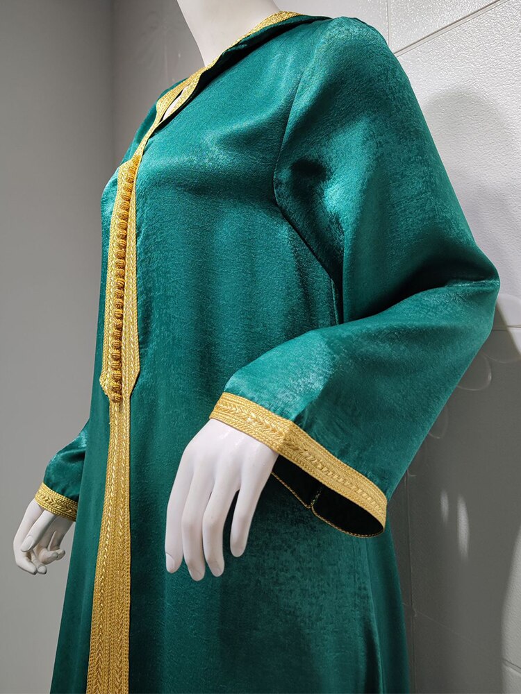Moo Moo Dress Abaya Jalabiya Hooded Maxi  Dress Long Sleeve  Islam Muslim Women Robe Champagne White Green