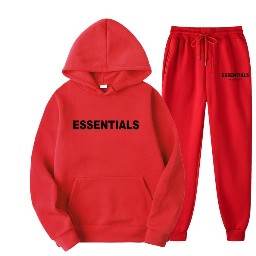TikTok Viral Essentials-Style Hoodie Set – Oversized Streetwear Sweatsuit for Men & Women | High-Quality Pullover + Sweatpants Tracksuit ESSENTIALS couple suit sweatshirt men and women double line high street fashion brand autumn and winter two-piece suit