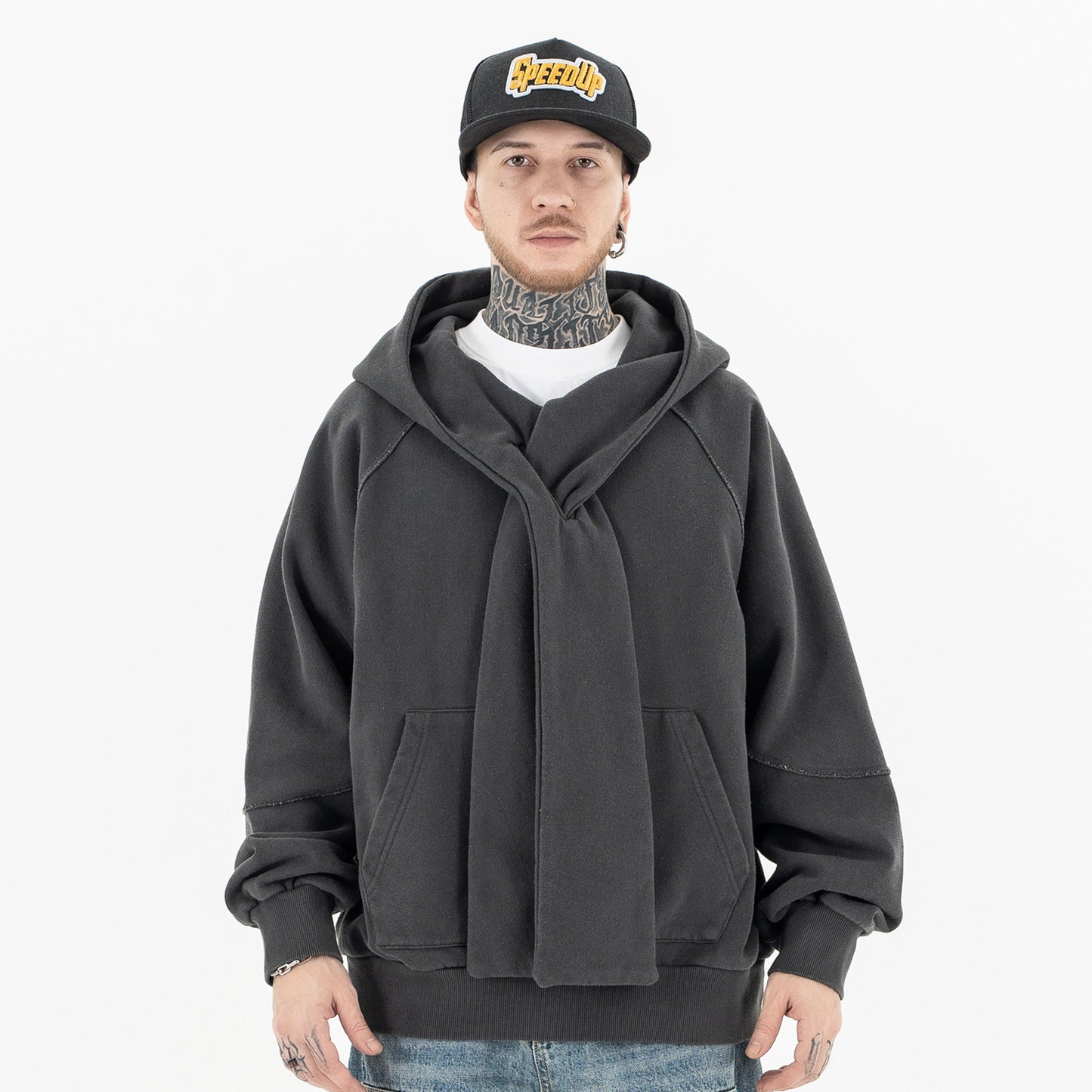 Men's Design Raglan Sweatshirt Paris Solid Color Casual Versatile Fleece Hoodie