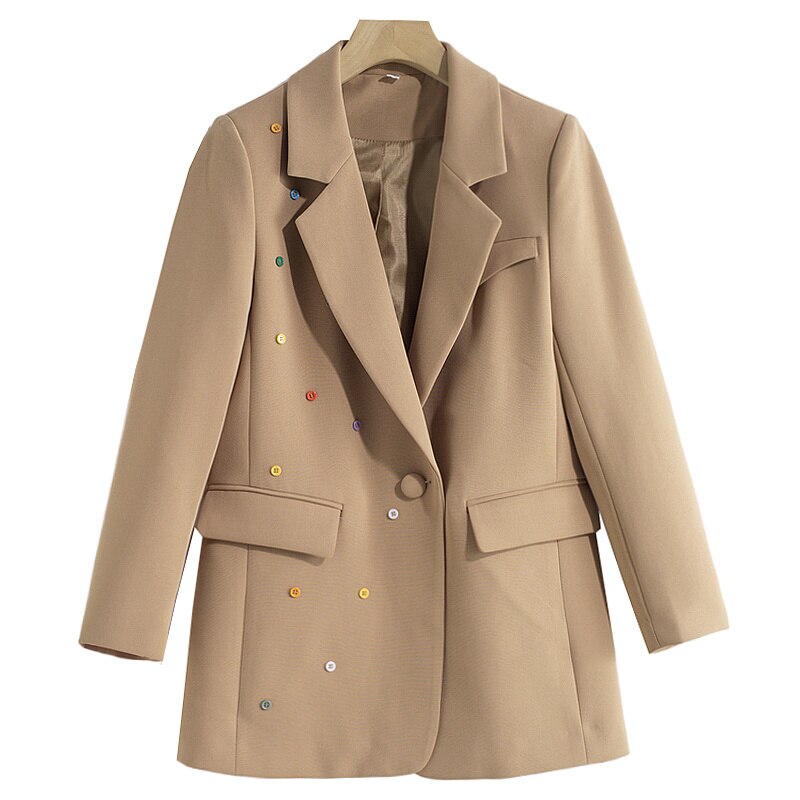 Fashion Women's Blazer Colorful Buttons Notched Collar Long Sleeve Loose Camel Suit Jackets Female Autumn Women’s Work Blazer Business Blazer
