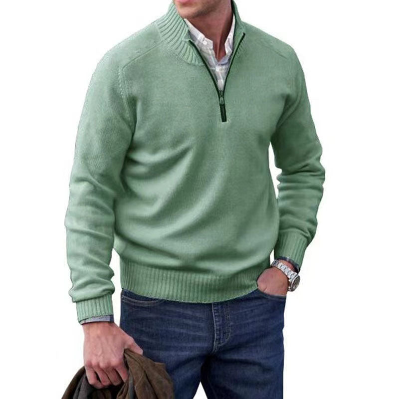 Men's Zipper Stand up Collar Sweater Wool Men's Warm Sweater Quarter Zip