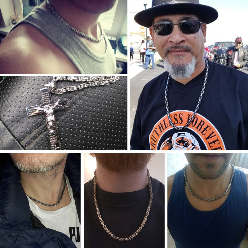 Trendy Necklace Chains Black Silver Gold Byzantine Box Link Stainless Steel Chain Neckalaces for Men Toktok Viral Necklace Linkn