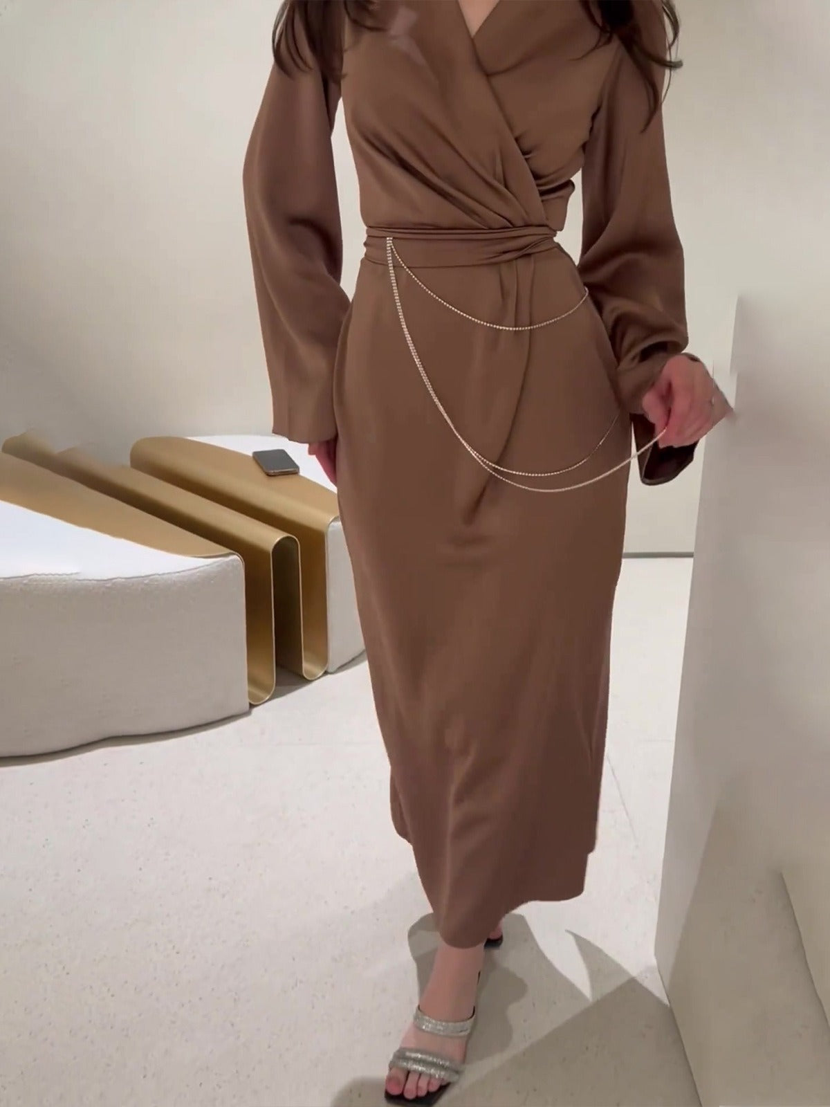 Brooklynn Brown Loves Dress | Autumn New Long Dress Style Long Waist Dress | Fall Fashion Dress | Wrap Tie Dress