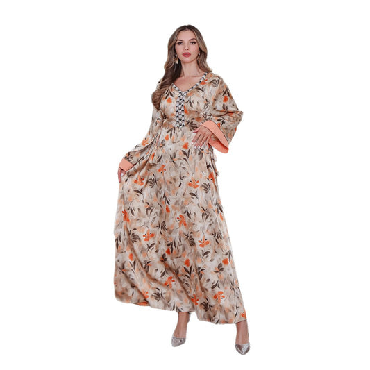 Moo Moo  Printed Long Robe Loose Abaya Middle East Saudi Dubai Long Dress