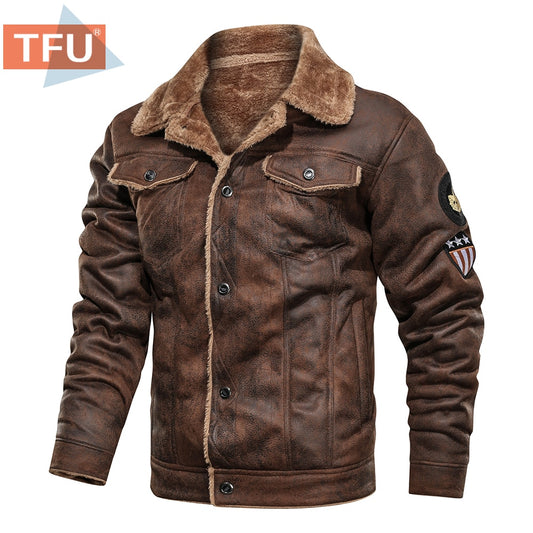 ML Men’s Thick Warm Fleece Leather Jacket Coat Men Winter Outwear Casual Military Bomber Motor Biker Leather Jackets Men
