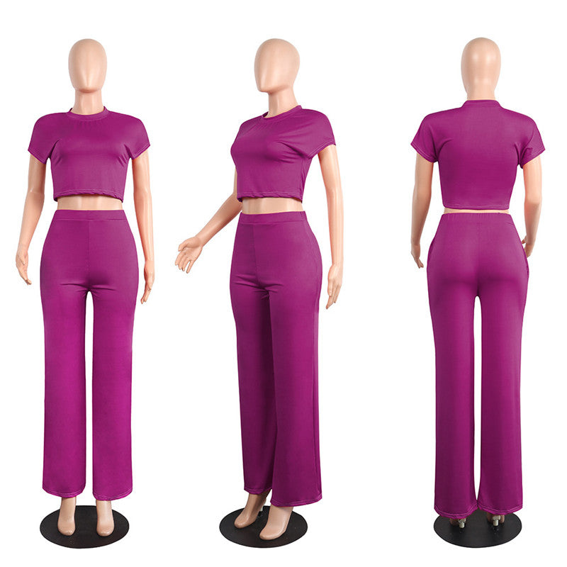 Mighty Lifestyle Cassius Casual Two Piece Set Crop Top and Wide Leg Pants Fall Sexy 2 Piece Outfits for Women Clothing Set