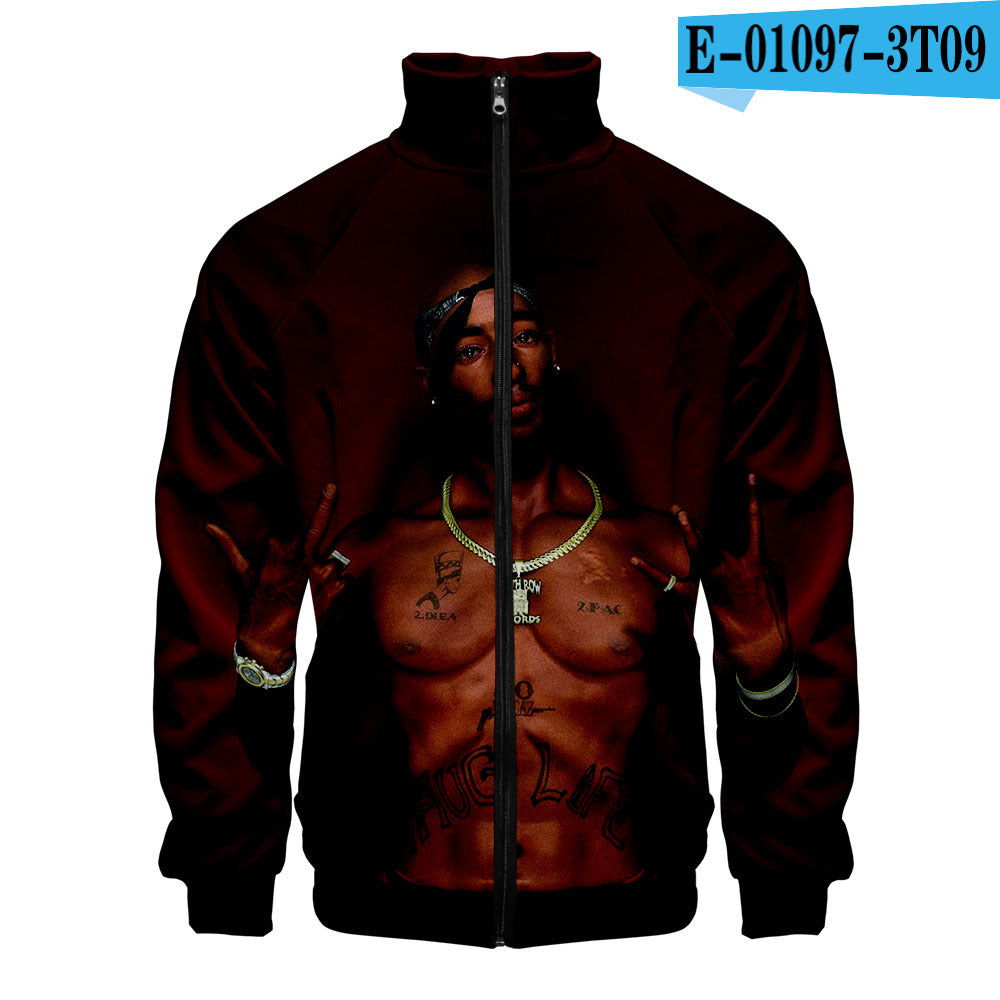 Zipper sweater  2PAC peripheral 3D color printed casual stand up collar sweatshirt Tupac 2PAC Tupac Zipper Hoodie – 3D Printed Casual Sweatshirt with Stand Collar & Hood
