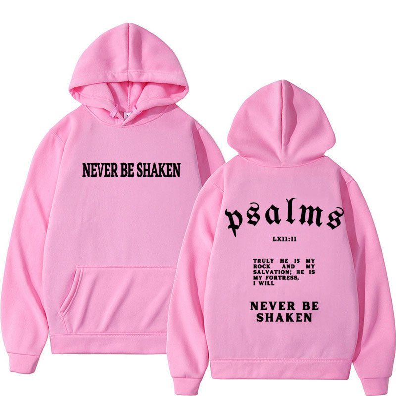Trendy Unisex Christian Hoodie – “Never Be Shaken” Psalms Bible Verse Hoodie – Faith-Based Streetwear, Aesthetic Gospel Apparel, Inspirational Scripture Sweatsuit Top for Believers & Gifts