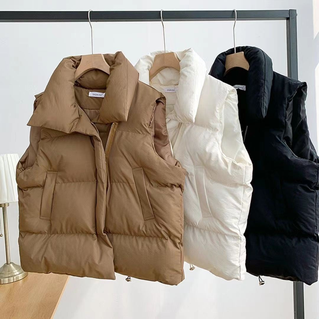 Padded Vest for Women, Comfy Streetwear Style, Loose Fit, Stand Collar Solid Color Spring and Autumn Fashion TikTok Viral Fashion Vest