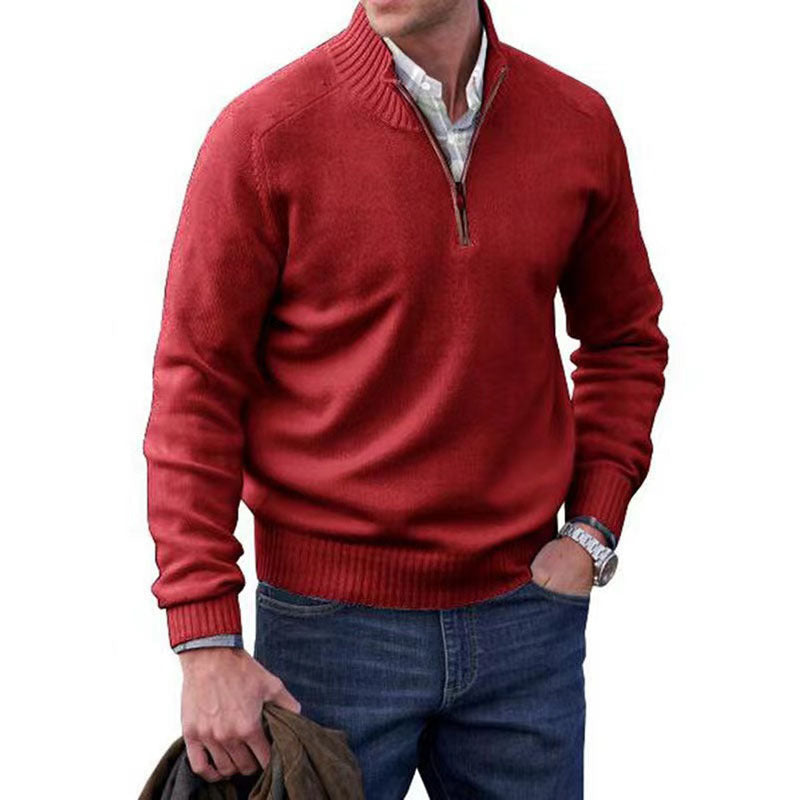 Men's Zipper Stand up Collar Sweater Wool Men's Warm Sweater Quarter Zip