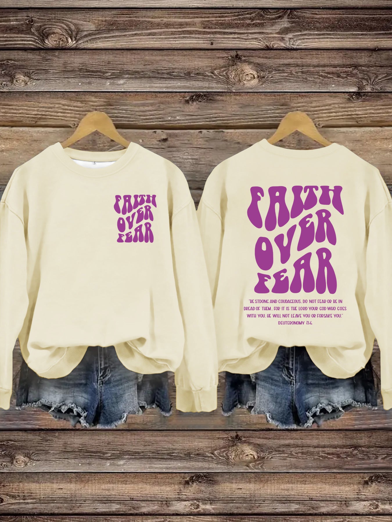 FAITH OVER FEAR Hoodie Long Sleeve Shirt – Christian Graphic Sweatshirt for Women | Faith-Based Comfort Top | Inspirational Jesus Apparel
FAITH OVER FEAR Printed Casual Round Neck Long Sleeve Hoodie Faith Based Shirt