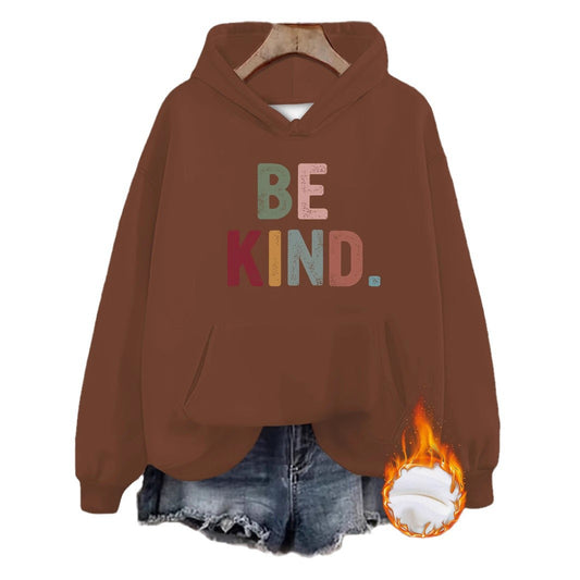 Be Kind Hoodie – Inspirational Kindness Hoodie for Women | Cozy Fleece Streetwear Pullover with Lantern Sleeves & Kangaroo Pocket | Mid-Length Casual Hoodie in Multiple Colors (S–XXL)