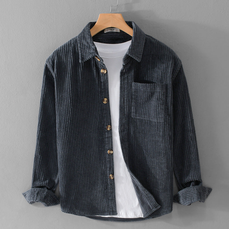 Trendy Men’s Corduroy Jacket Autumn and winter men's corduroy long sleeved shirt, simple, casual, trendy, retro, handsome men's shirt
