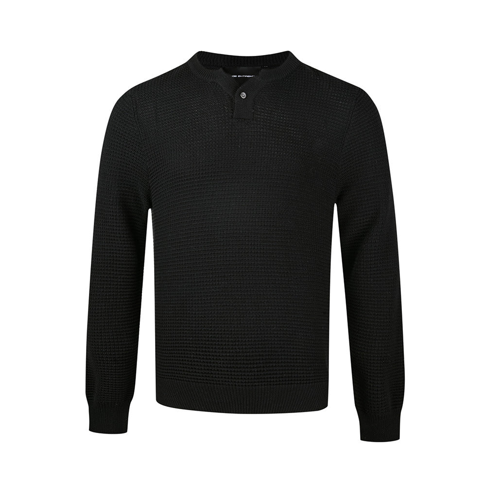 Unisex V-Neck Long Sleeve Cotton Sweater – Loose Fit Henley Collar Knit Top for Men and Women | Small V-Neck Long Sleeve T-Shirt for Men and Women Loose Fit Henry Collar Sweater