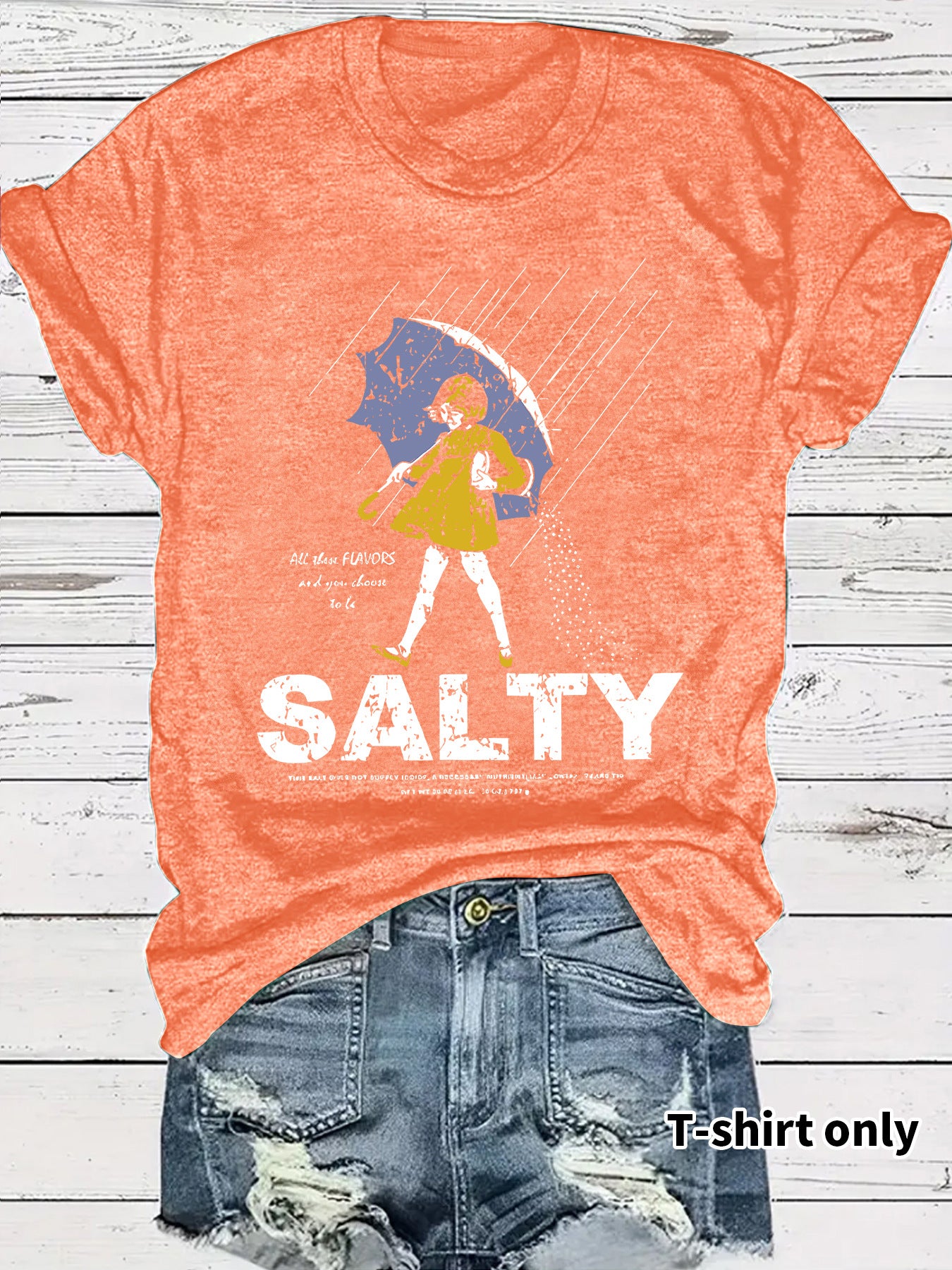 Salty Tshirt short sleeved salty emoji for girls holding umbrellas