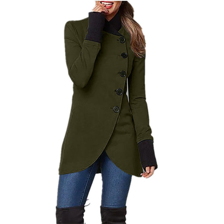 Women’s Sweater Long Solid color single breasted patchwork hem split long sleeved jacket
