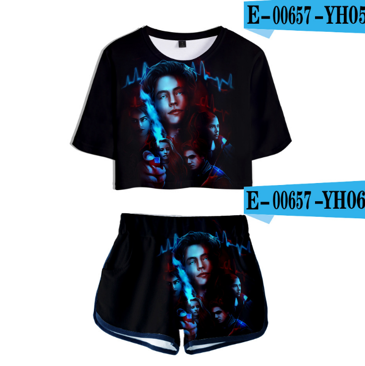 Mighty Lifestyle Pop Culture Graphic Two-Piece Outfit | BTS Riverdale Southside Serpents Crop Top & Shorts Tracksuit Set for Women