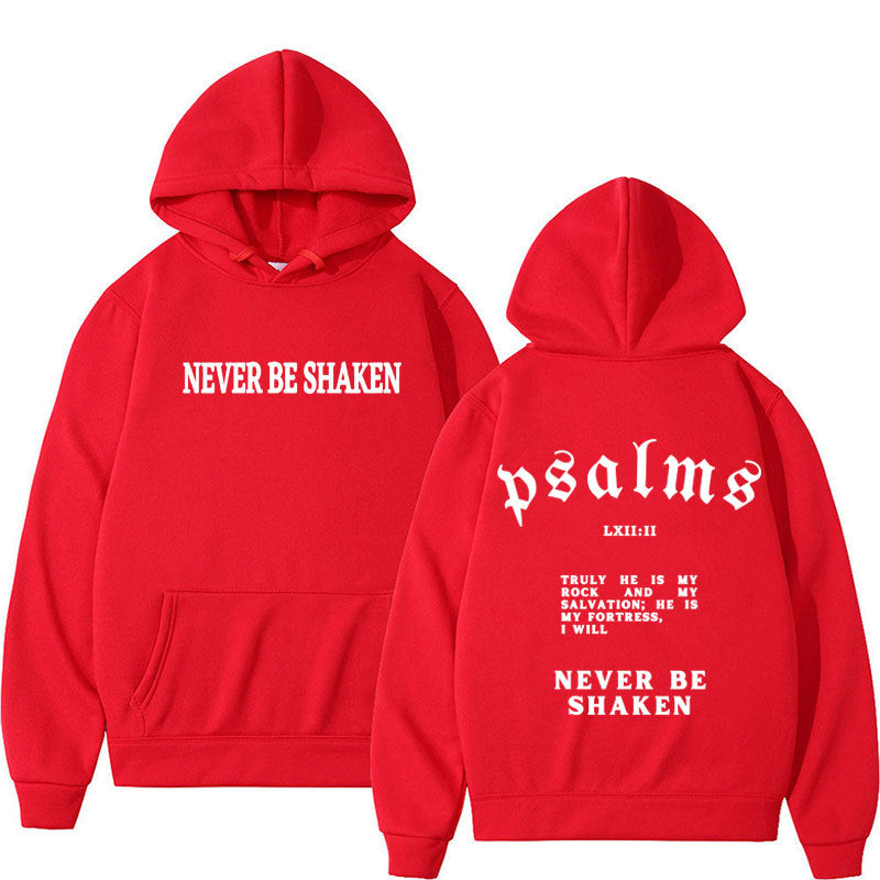 Trendy Unisex Christian Hoodie – “Never Be Shaken” Psalms Bible Verse Hoodie – Faith-Based Streetwear, Aesthetic Gospel Apparel, Inspirational Scripture Sweatsuit Top for Believers & Gifts