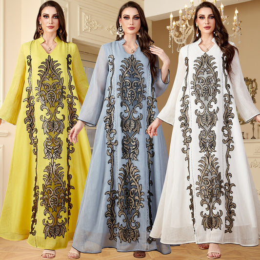 Women's Classy Long Robe Sling Embroidery Dress Moo Moo Kaftan loose long lounge sleep house dress muumuu