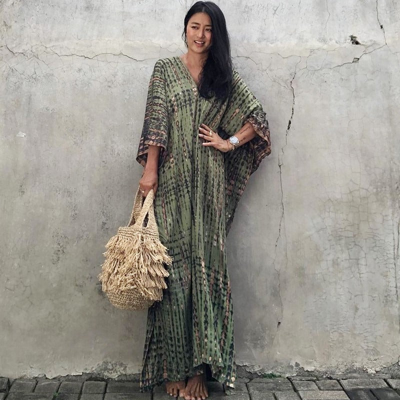Mimi’s Mumu | Sexy MuMu House Dress Beach cover up halo dyed flower dress loose vacation beach robe