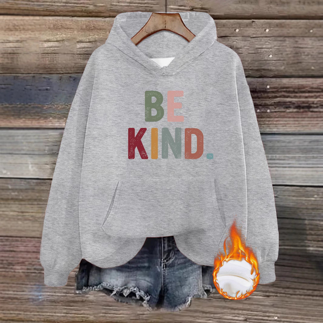 Be Kind Hoodie – Inspirational Kindness Hoodie for Women | Cozy Fleece Streetwear Pullover with Lantern Sleeves & Kangaroo Pocket | Mid-Length Casual Hoodie in Multiple Colors (S–XXL)