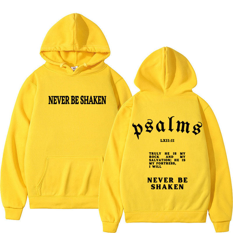 Trendy Unisex Christian Hoodie – “Never Be Shaken” Psalms Bible Verse Hoodie – Faith-Based Streetwear, Aesthetic Gospel Apparel, Inspirational Scripture Sweatsuit Top for Believers & Gifts