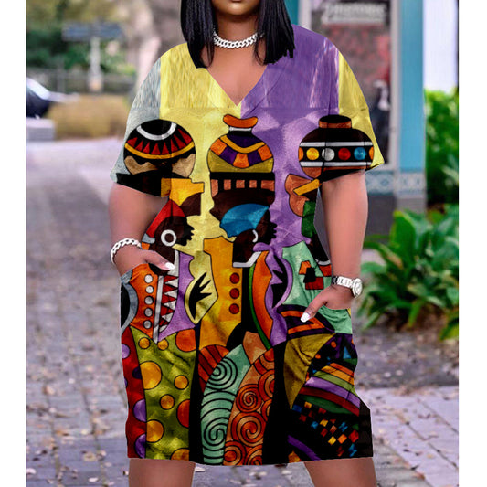 Trendy Graphic Afrocentric Dress 3D Printing Summer New Ethnic Style Loose Waist Urban Casual Loose Pullover Dress Black History Dress