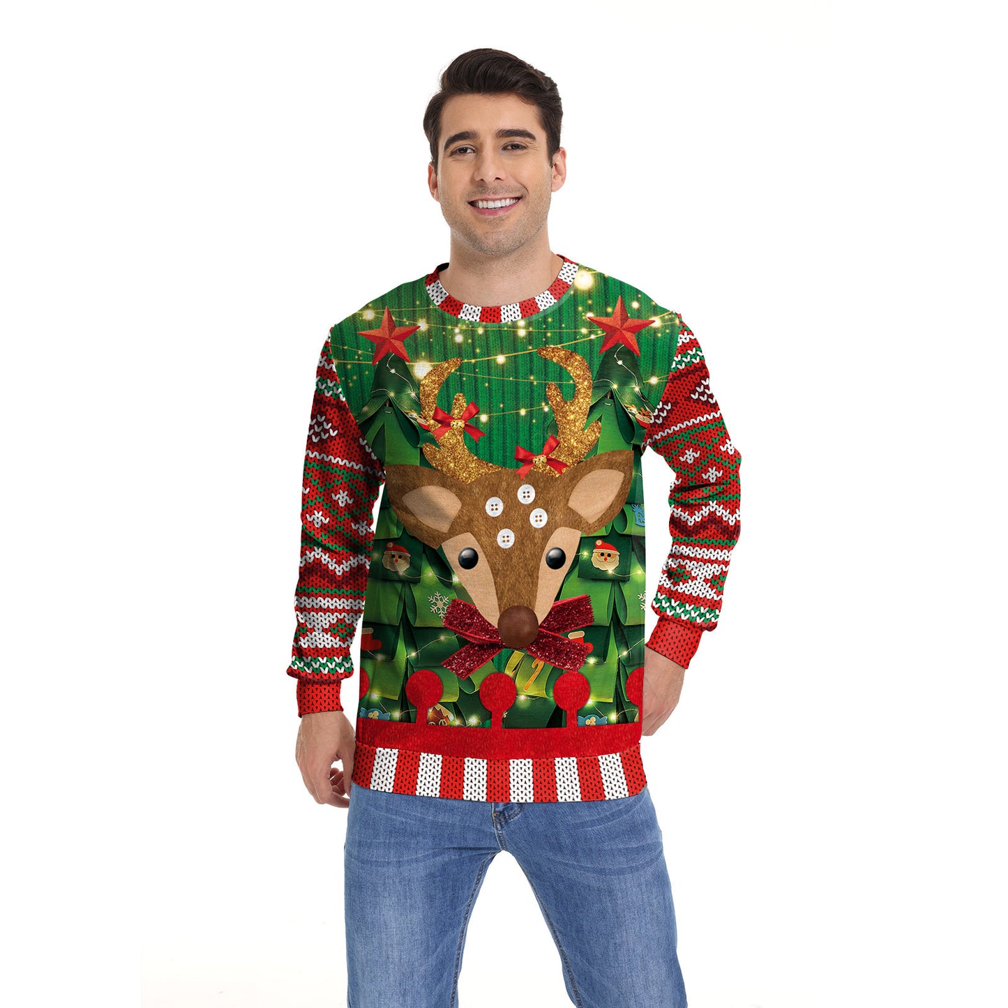 Ugly Sweater For Christmas Party Holiday Party Sweater reindeer round neck hoodie