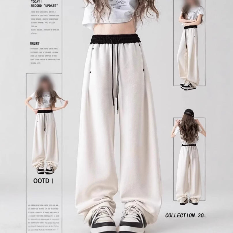 Women’s Color Block Wide-Leg Sweatpants – High Waist Cuffed Loose Fit Casual Pants for Everyday Streetwear | Color Block Sweatpants for Women,  All-Match Cuffed Casual Loose Slim Wide-Leg Scissors Pants with Vertical Feel Long Pants