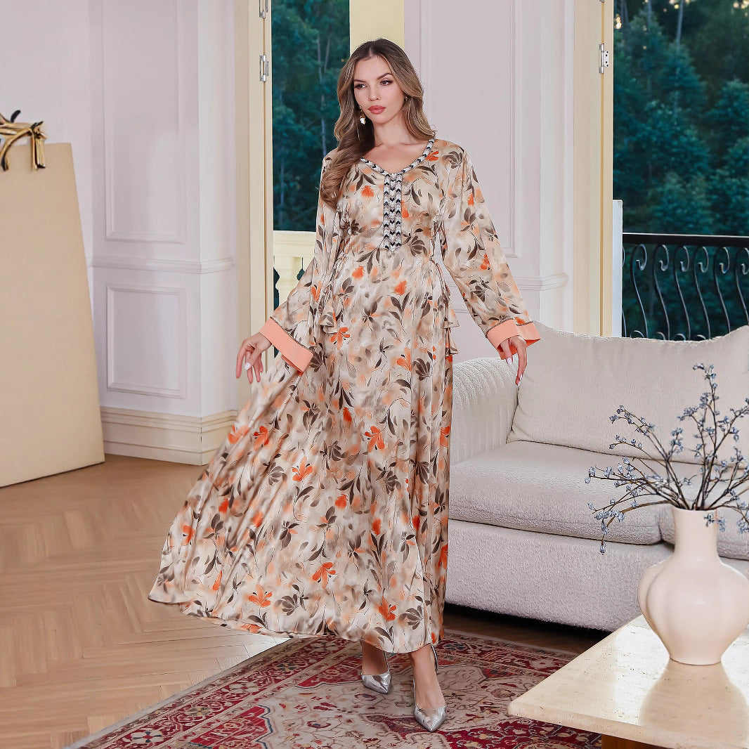 Moo Moo  Printed Long Robe Loose Abaya Middle East Saudi Dubai Long Dress
