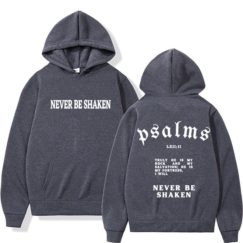 Trendy Unisex Christian Hoodie – “Never Be Shaken” Psalms Bible Verse Hoodie – Faith-Based Streetwear, Aesthetic Gospel Apparel, Inspirational Scripture Sweatsuit Top for Believers & Gifts