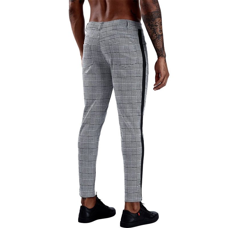 Malachi Men’s Plaid Slim-Fit Pants – Elastic Waist Skinny Dress Trousers for Streetwear & Casual Outfits Plaid Pants Men Elastic Male Skinny Trousers Bottom Tight Male Pant Streetwear Sweatpants Casual Joggers Men Pants