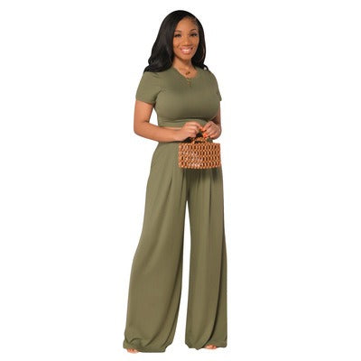 Tika's Spring Set | European and American Large Sized Womens Fashion Casual Wide Leg Two Piece Set for Women