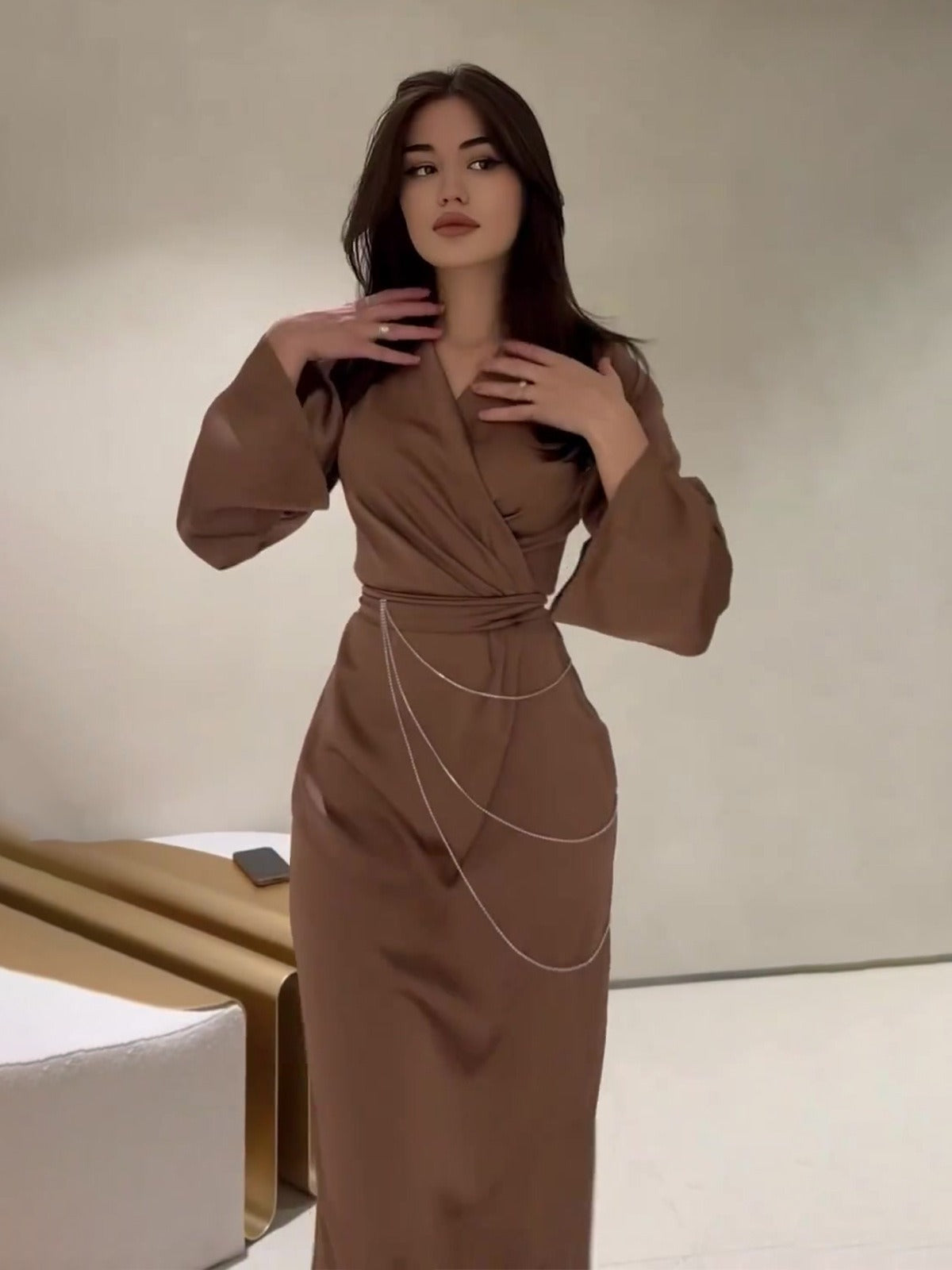 Brooklynn Brown Loves Dress | Autumn New Long Dress Style Long Waist Dress | Fall Fashion Dress | Wrap Tie Dress