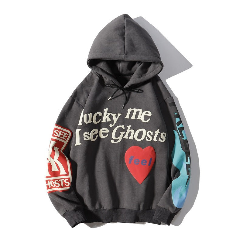 Whimsical Hoodie | Love Letters Graffiti Print Hooded Sweatshirt Men And Women Couples Paragraph Plus Fleece Jacket | Lucky Me Hoodie