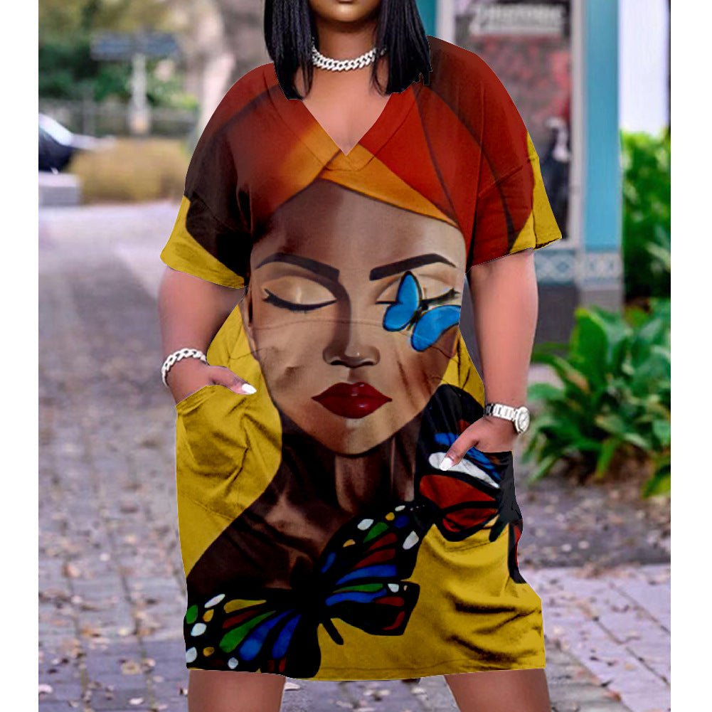 Trendy Graphic Afrocentric Dress 3D Printing Summer New Ethnic Style Loose Waist Urban Casual Loose Pullover Dress Black History Dress