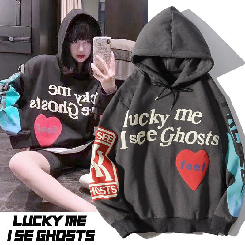 Whimsical Hoodie | Love Letters Graffiti Print Hooded Sweatshirt Men And Women Couples Paragraph Plus Fleece Jacket | Lucky Me Hoodie