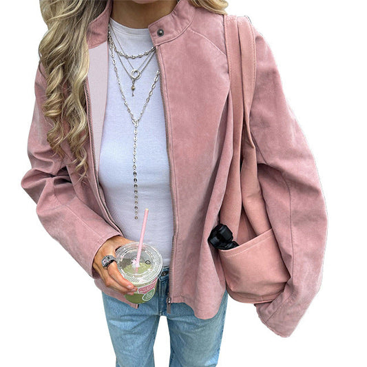 Leather long sleeved casual solid color versatile velvet jacket for women