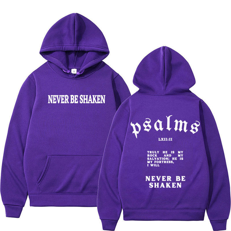 Trendy Unisex Christian Hoodie – “Never Be Shaken” Psalms Bible Verse Hoodie – Faith-Based Streetwear, Aesthetic Gospel Apparel, Inspirational Scripture Sweatsuit Top for Believers & Gifts