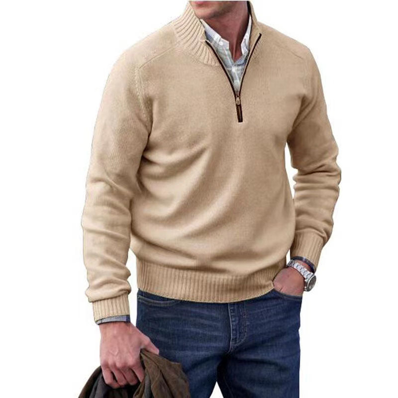 Men's Zipper Stand up Collar Sweater Wool Men's Warm Sweater Quarter Zip
