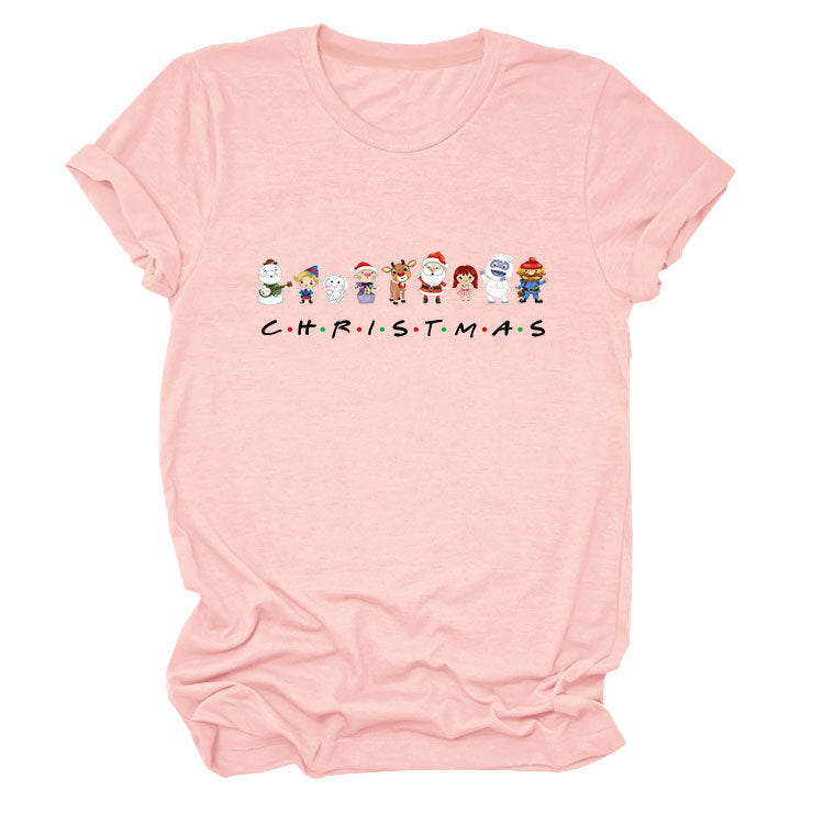 Geometric Christmas T-Shirt for Men & Women – Round Neck Short Sleeve Holiday Graphic Tee, Loose Fit Casual Unisex Cotton Top