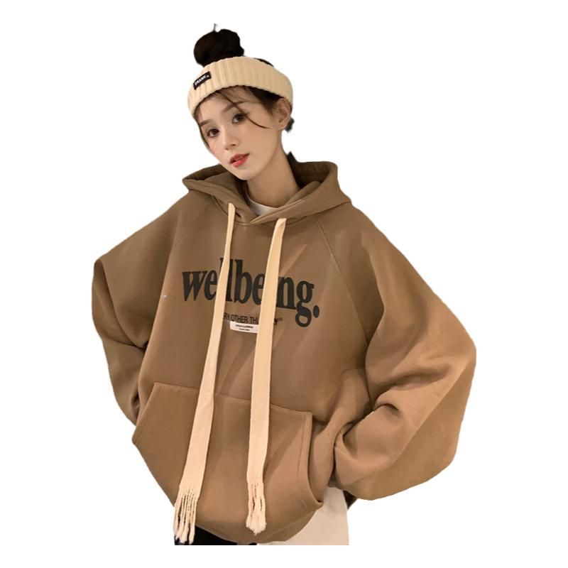 Hooded Sweatshirt Women Oversized Streetwear Casual Top with Fleece