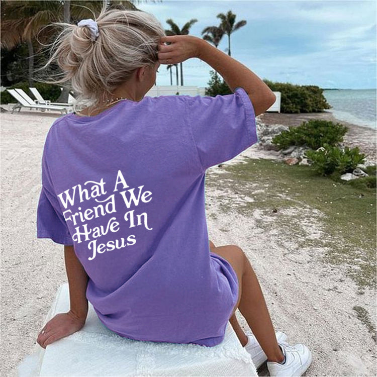 Women’s “What a Friend We Have in Jesus” T-Shirt – Faith-Based Christian Tee with Round Neck & Short Sleeves
Women's T-Shirt Round Neck Letter "WHATAFRIENDINJESUS" Print Short Sleeve Christian Shirt