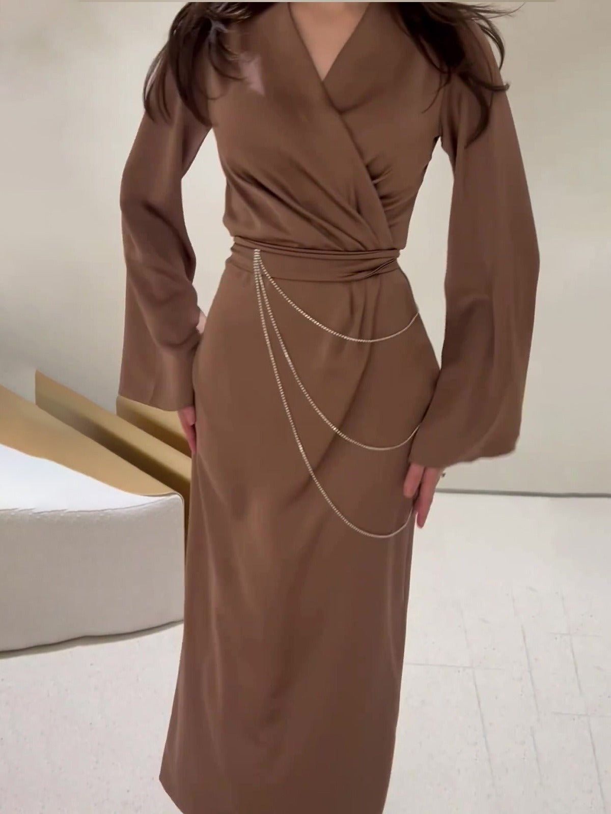 Brooklynn Brown Loves Dress | Autumn New Long Dress Style Long Waist Dress | Fall Fashion Dress | Wrap Tie Dress